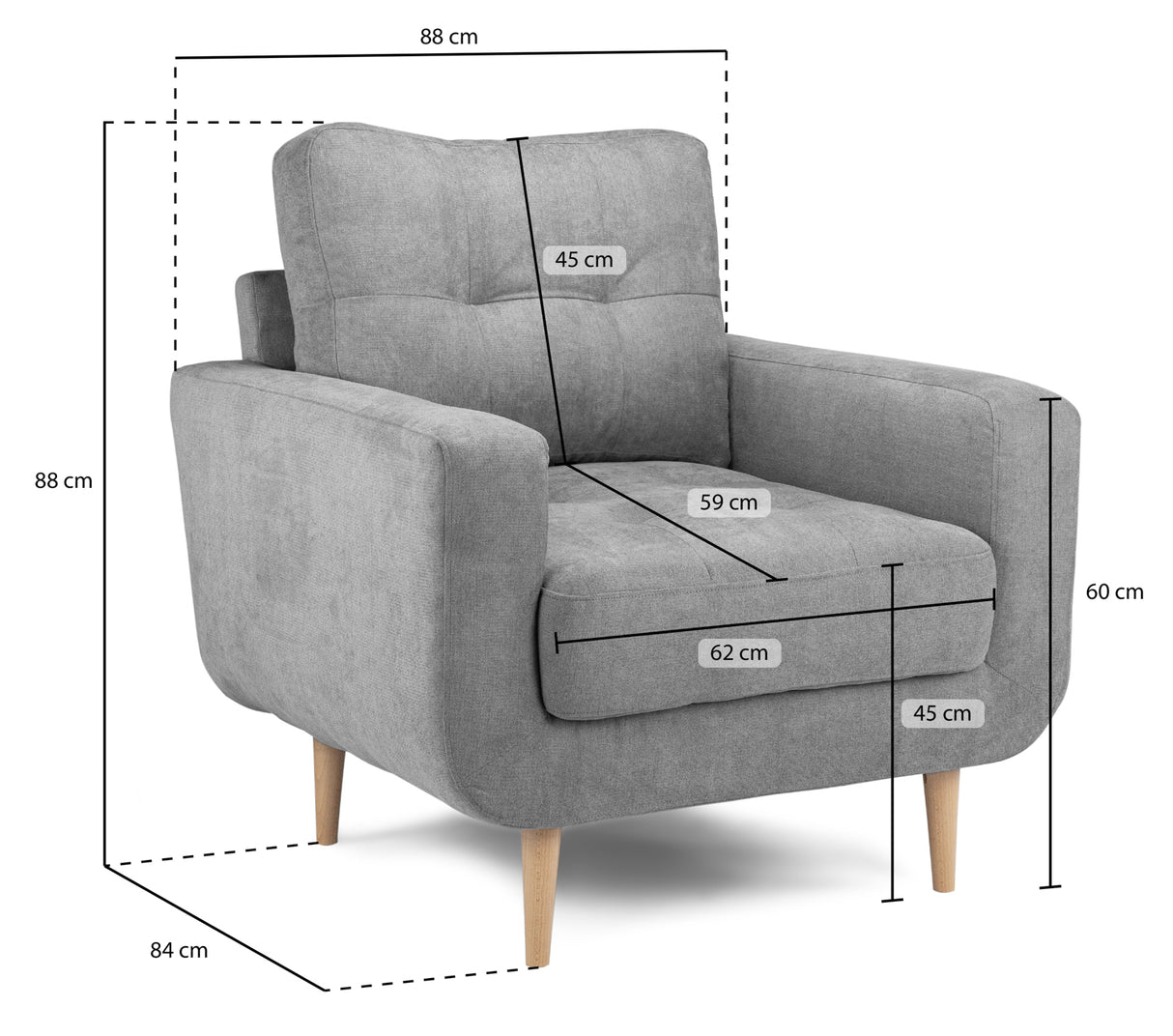 Repton Armchair Sofa in Grey Linen