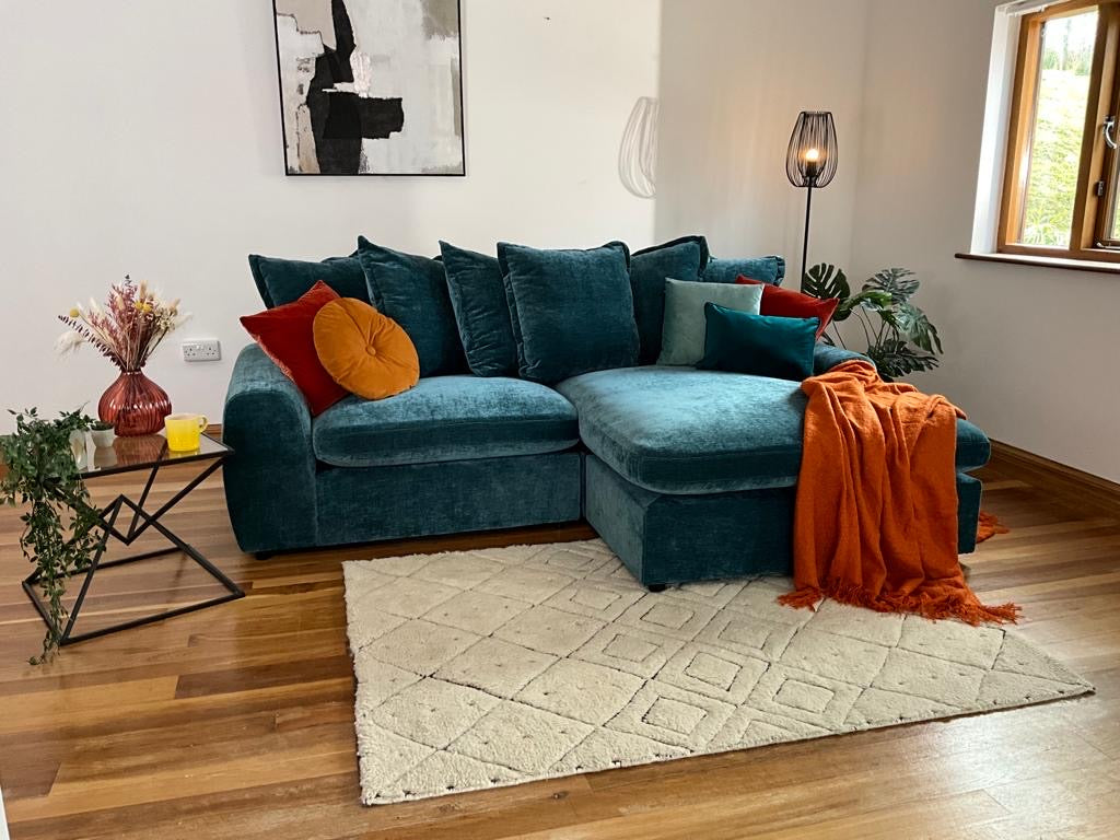 Winnie Chaise Sofa (Available in Soft Chenille Teal, Navy or Grey)