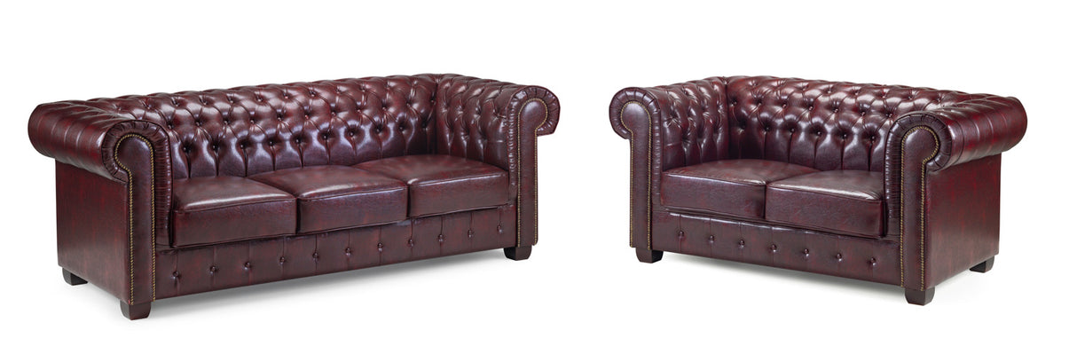 Hampton Chesterfield Leather 3 and 2 Seat Sofa Bundle Deal (Available in Black Leather, Antique Brown Leather or Oxblood Red Leather)