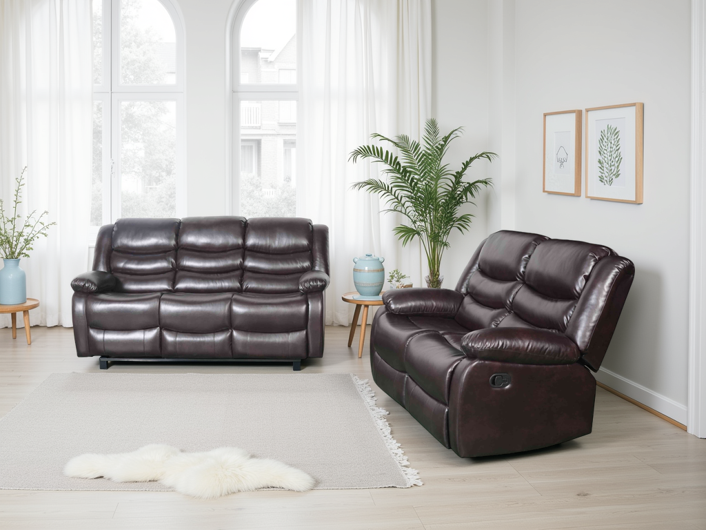 Lincoln 3 and 2 Seat Bundle Deal Manual Recliner Sofa (Available in PU Black or PU Brown)