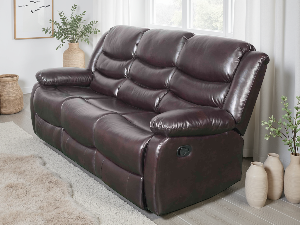 Lincoln 3 Seat Manual Recliner Sofa (Available in PU Black or PU Brown)