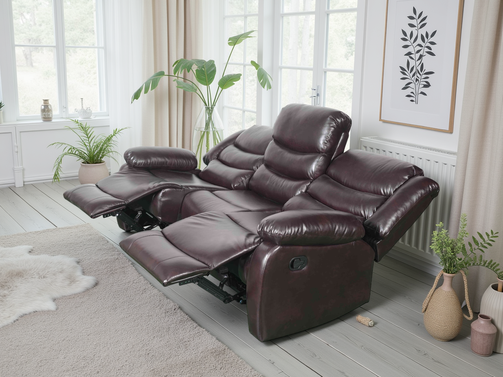 Lincoln 3 Seat Manual Recliner Sofa (Available in PU Black or PU Brown)