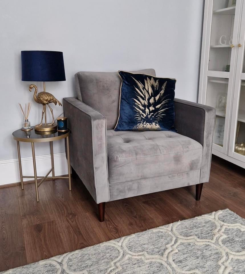 Brooklyn Armchair Sofa (available in Plush Velvet Silver, Green, Blue or Beige)