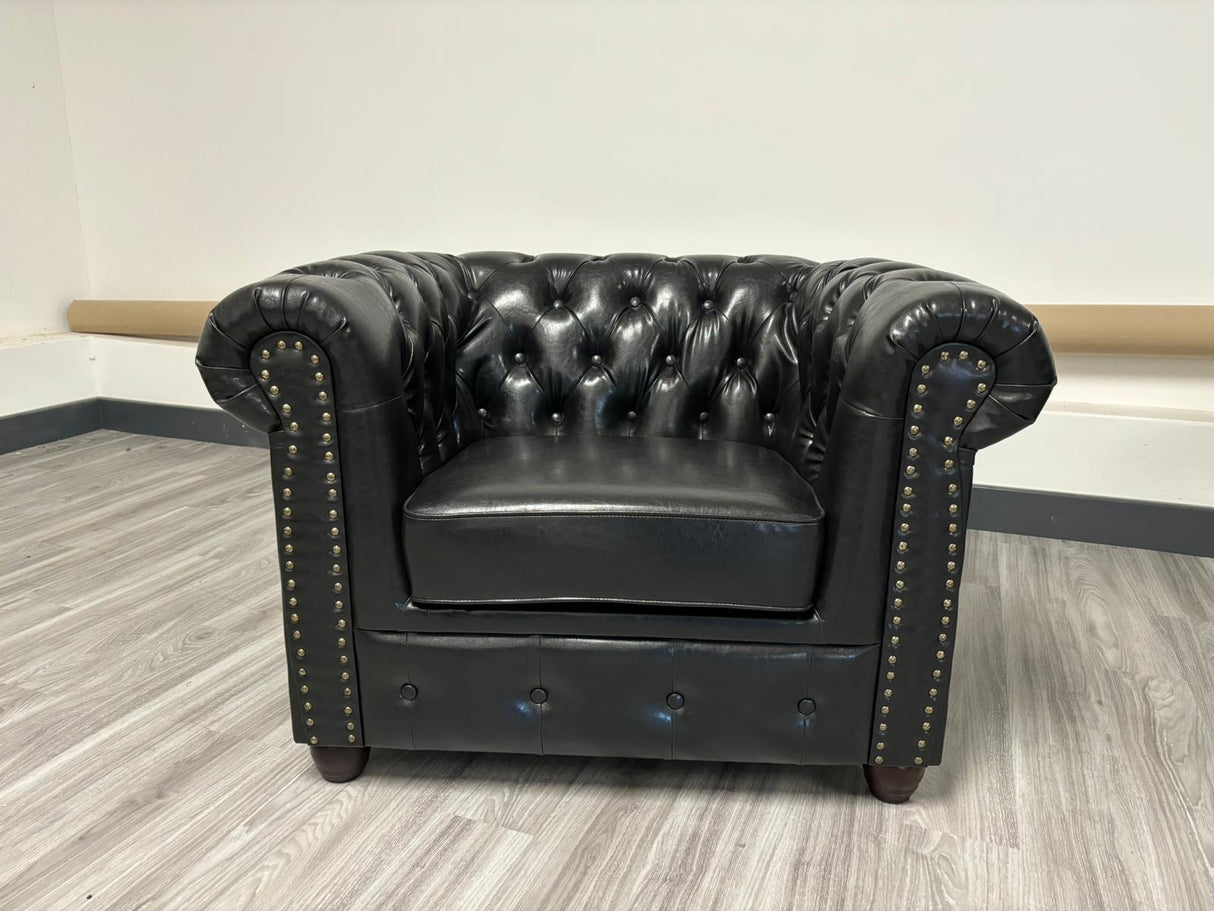 Hampton Armchair Chesterfield Leather Sofa (Available in Black Leather, Antique Brown Leather or Oxblood Red Leather)