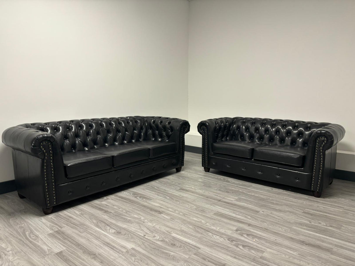 Hampton Chesterfield Leather 3 and 2 Seat Sofa Bundle Deal (Available in Black Leather, Antique Brown Leather or Oxblood Red Leather)