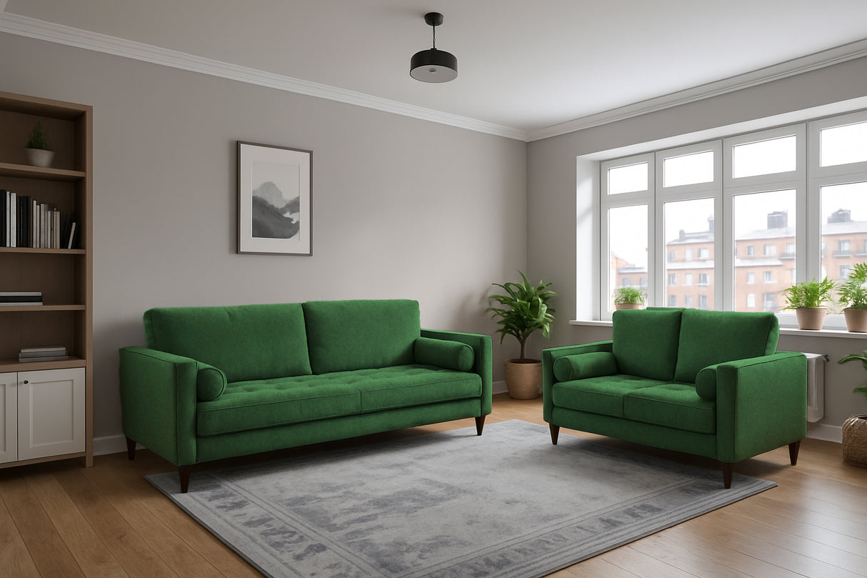 Brooklyn 3 and 2 Seat Sofa Bundle Deal (available in Plush Velvet Silver, Green, Blue or Beige)