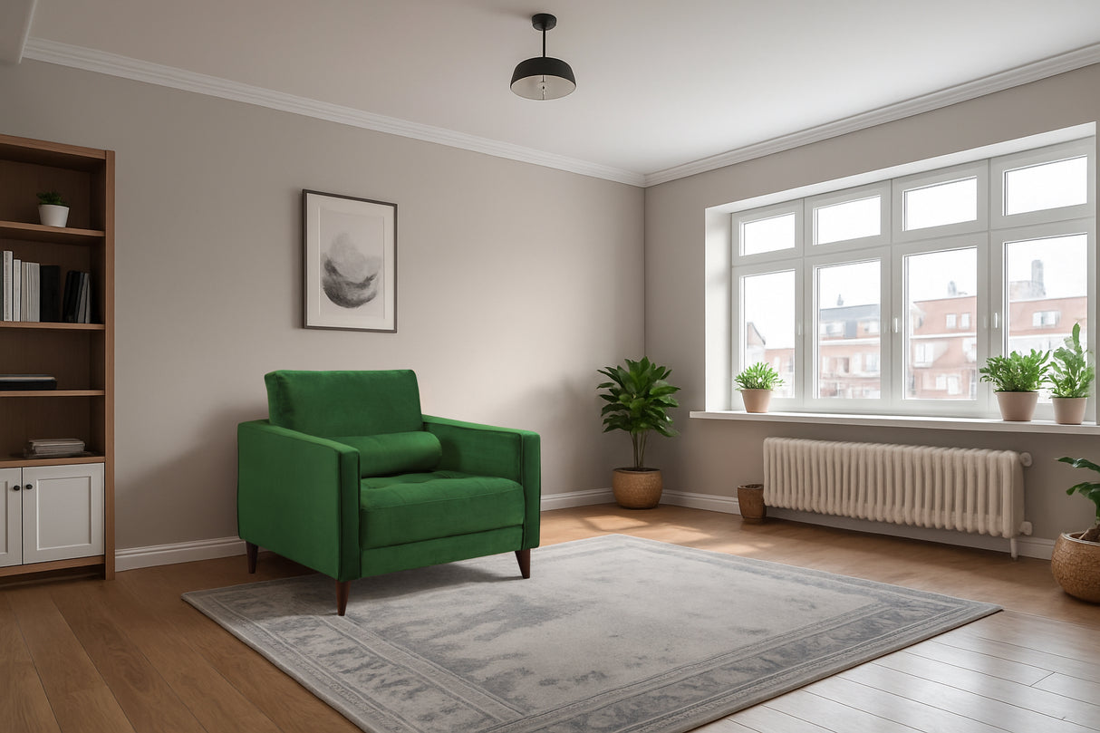 Brooklyn Armchair Sofa (available in Plush Velvet Silver, Green, Blue or Beige)