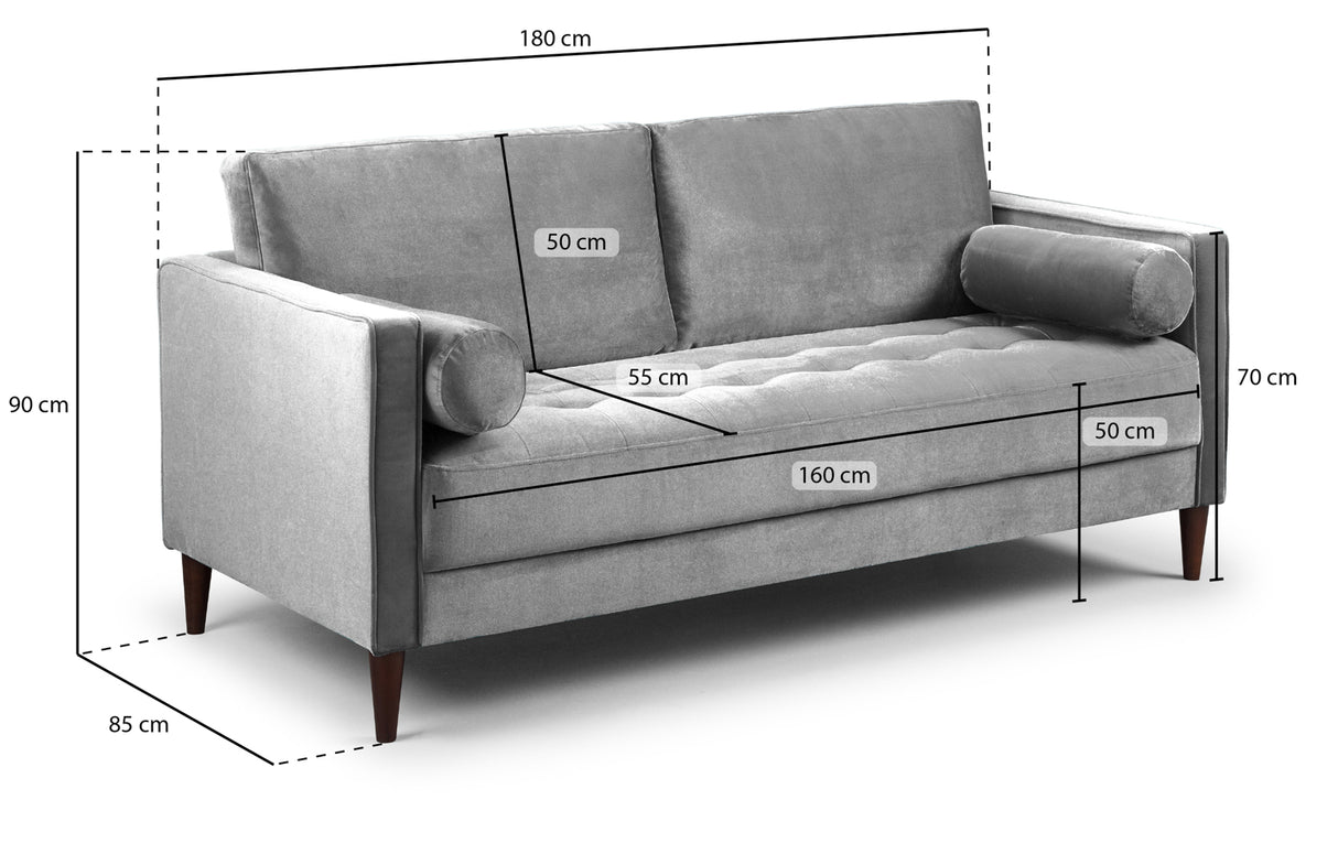 Brooklyn 3 Seat Sofa (available in Plush Velvet Silver, Green, Blue or Beige)