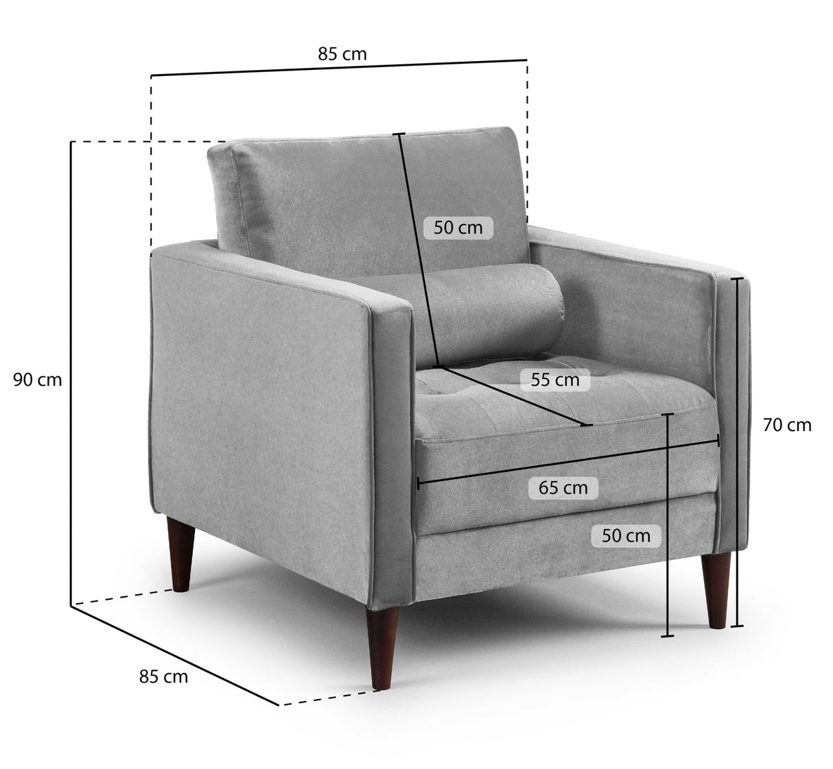 Brooklyn Armchair Sofa (available in Plush Velvet Silver, Green, Blue or Beige)