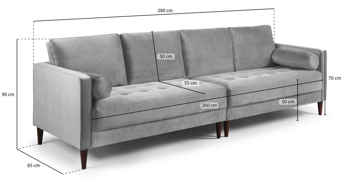 Brooklyn 4 Seat Sofa (available in Plush Velvet Silver, Green, Blue or Beige)