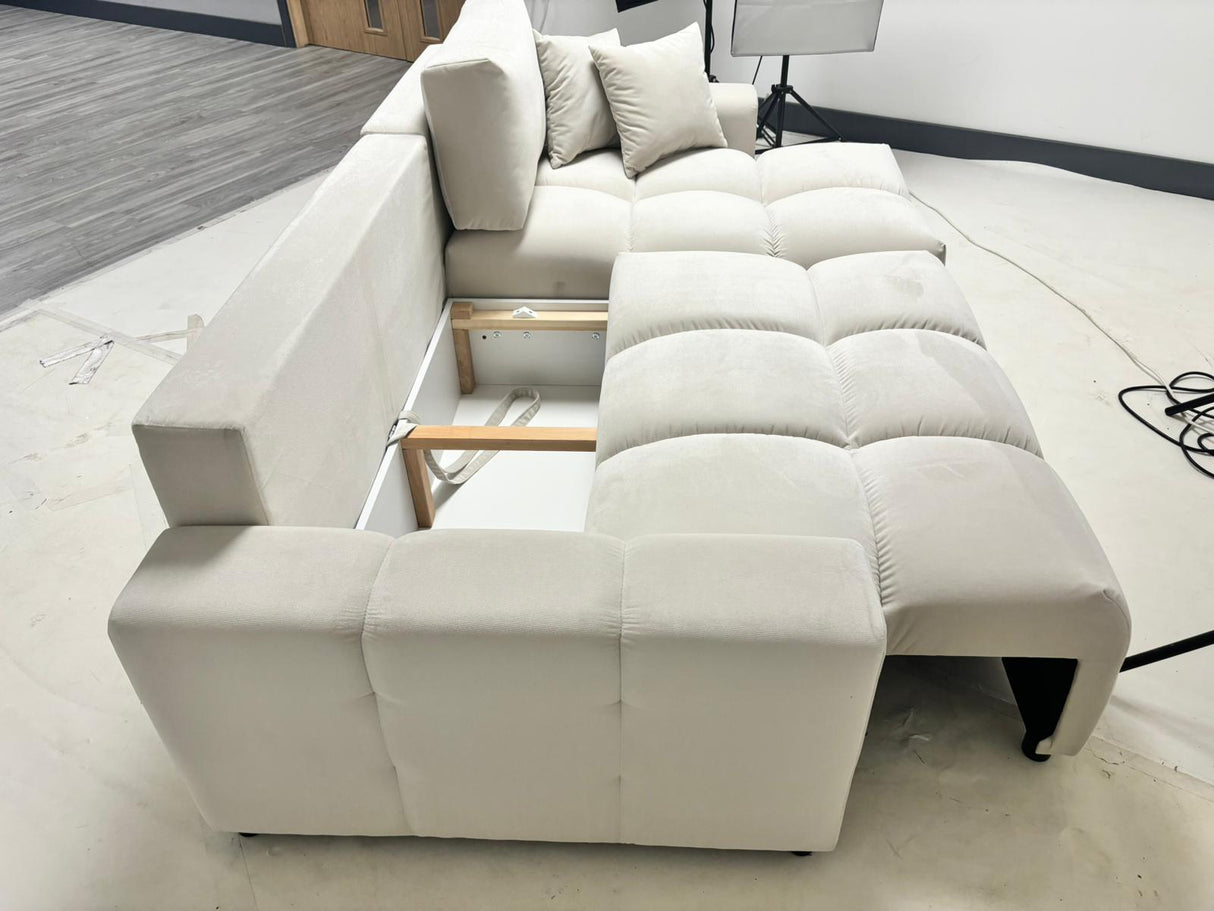 Lenny Corner Storage Sofa Bed (Available in Velvet Natural, Grey or Putty)
