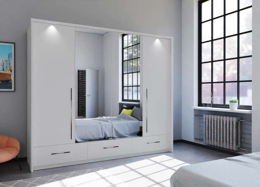 256cm Boston LED Bi-folding Door Wardrobe (available in white or grey)