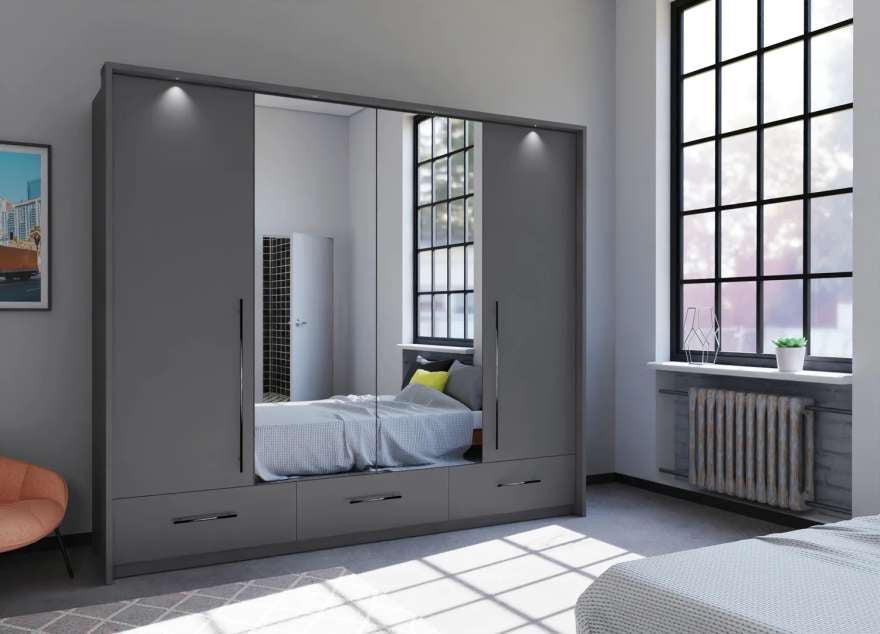 256cm Boston LED Bi-folding Door Wardrobe (available in white or grey)