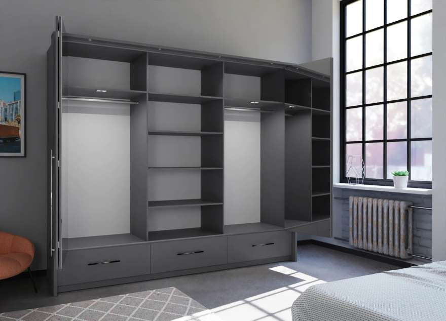 256cm Boston LED Bi-folding Door Wardrobe (available in white or grey)