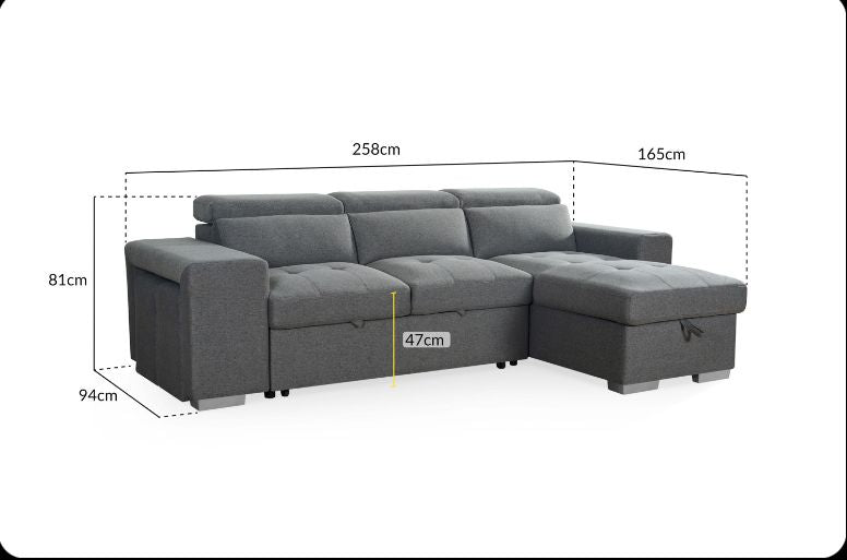 Ariana Corner Storage Sofa Bed with x2 Stools