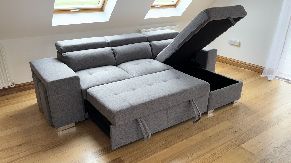 Ariana Corner Storage Sofa Bed with x2 Stools