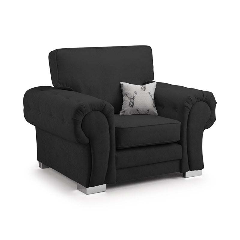 Charlotte Armchair Full Back Sofa (Available in Chenille Grey or Black)