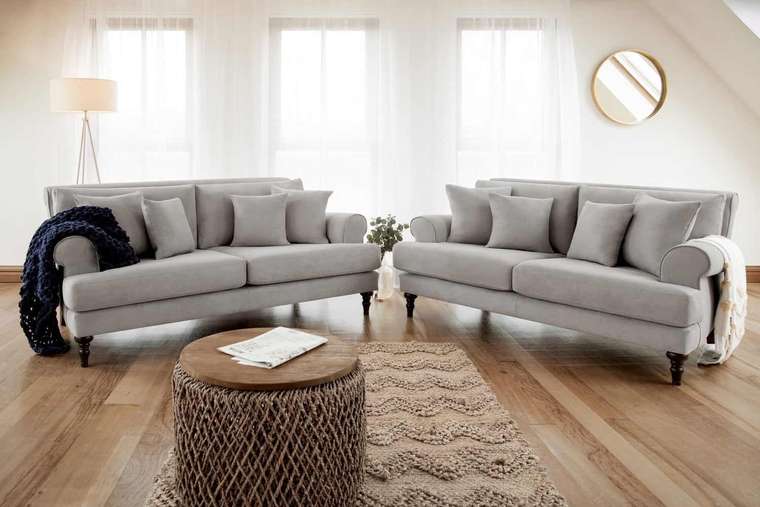 Caprice Sofa 3 and 2 Seat Sofa Bundle Deal (Available in Linen Beige or Grey)