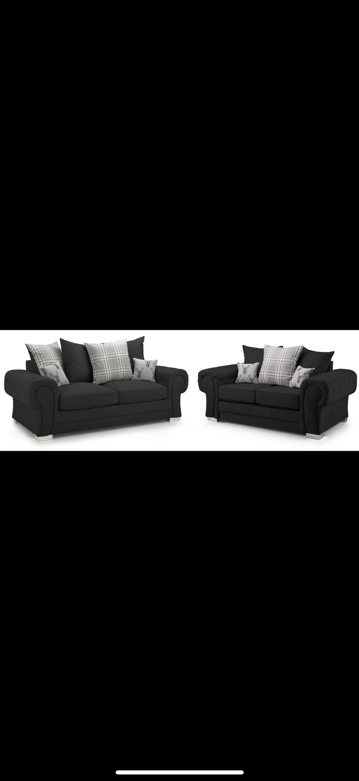 Charlotte 3 and 2 Seat Scatter Back Sofa Bundle Deal (Available in Chenille Black or Grey)