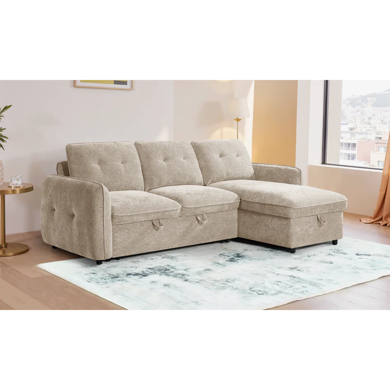 Samara Corner Sofa Bed with Storage (Available in Chenille Grey, Brown, Beige or Green)