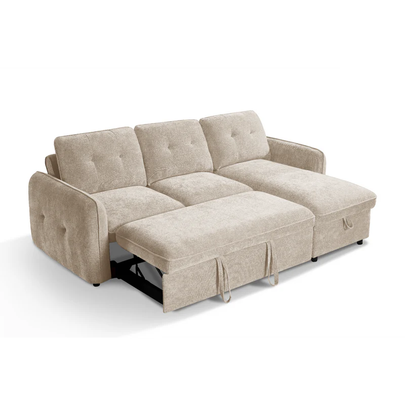 Samara Corner Sofa Bed with Storage (Available in Chenille Grey, Brown, Beige or Green)