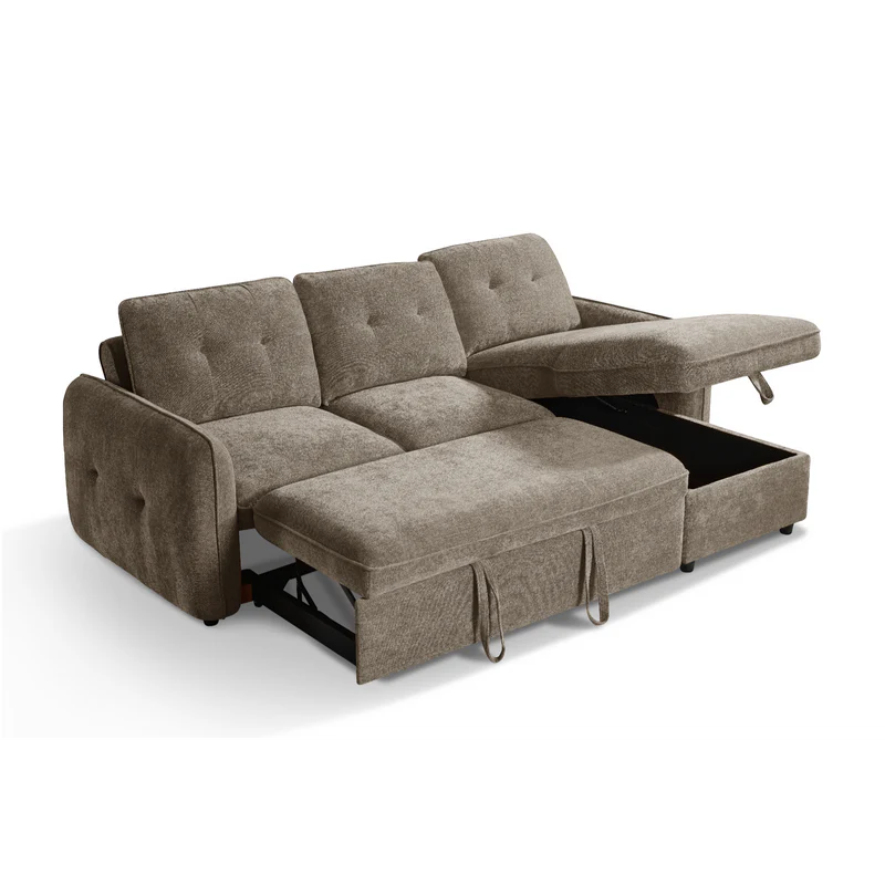 Samara Corner Sofa Bed with Storage (Available in Chenille Grey, Brown, Beige or Green)