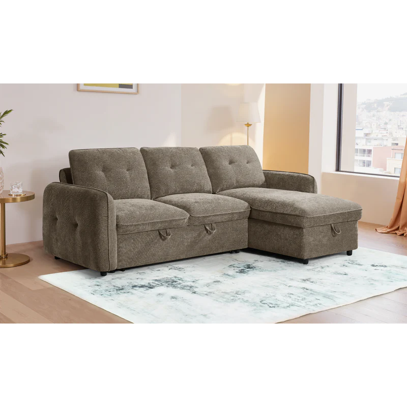 Samara Corner Sofa Bed with Storage (Available in Chenille Grey, Brown, Beige or Green)