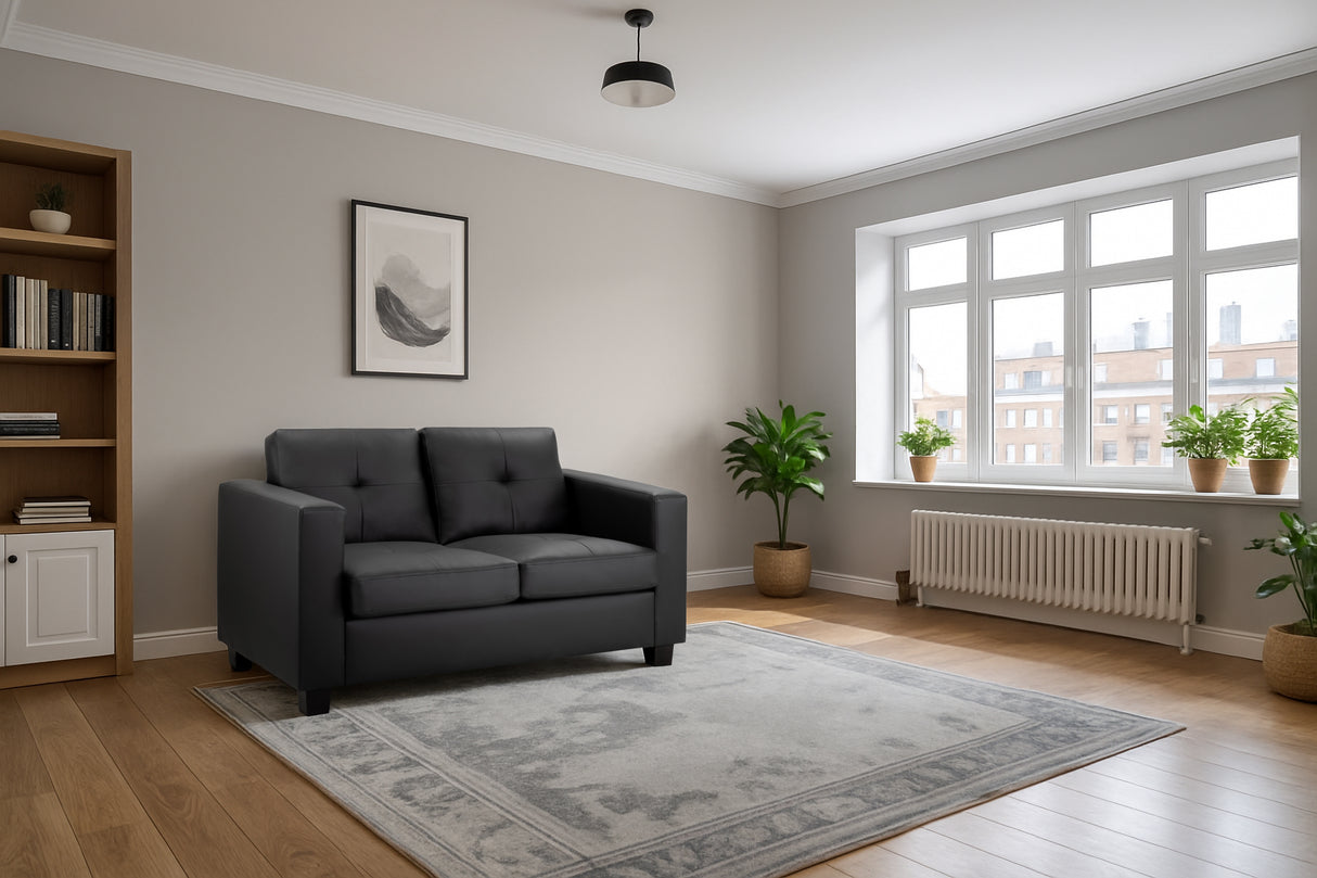 Alba 2 Seat Sofa (Available in PU Leather Black or Linen Grey)