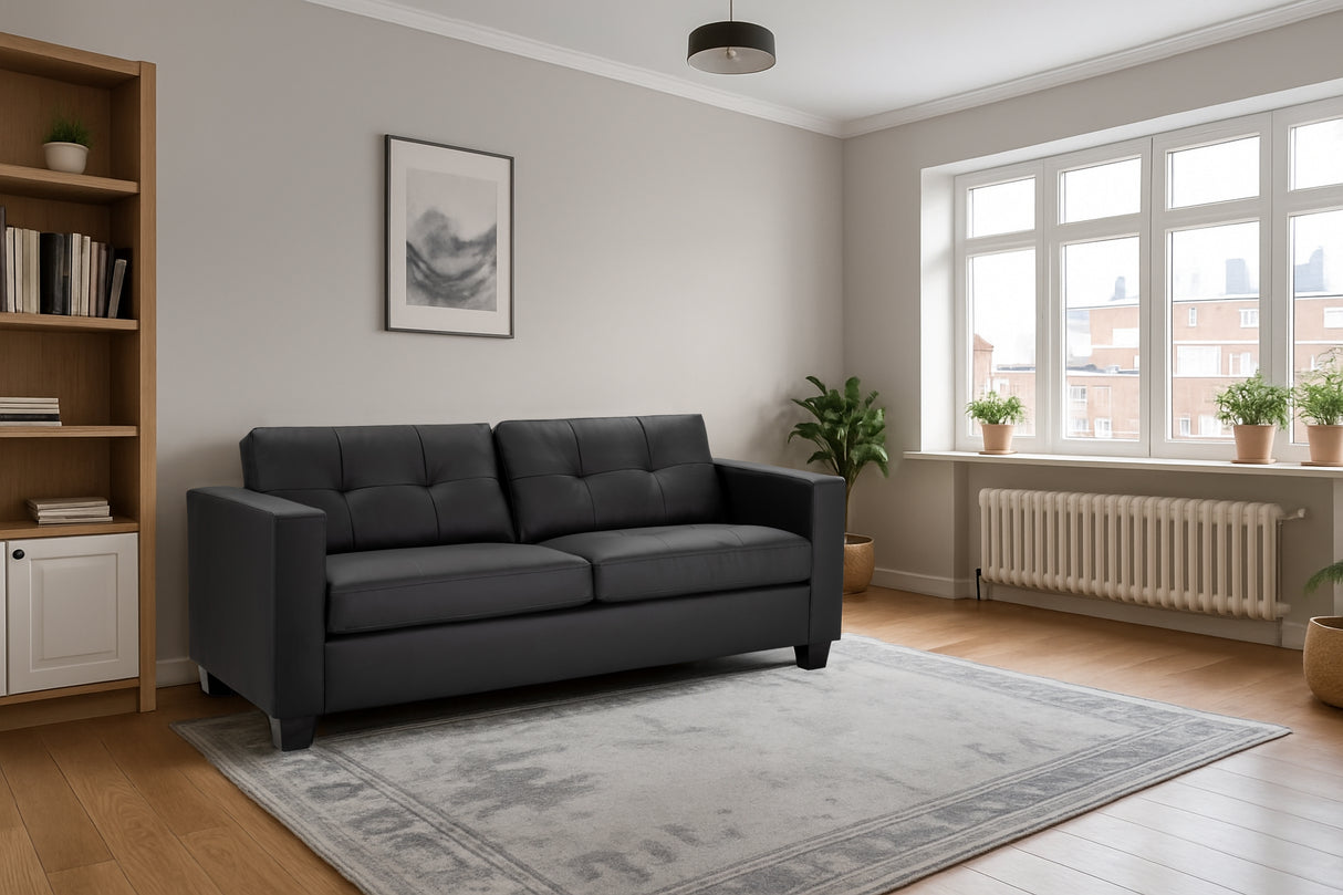 Alba 3 Seat Sofa (Available in PU Leather Black or Linen Grey)