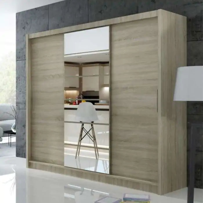 250cm Malibu Sliding Door Wardrobe (Available in White or Oak Sonoma)