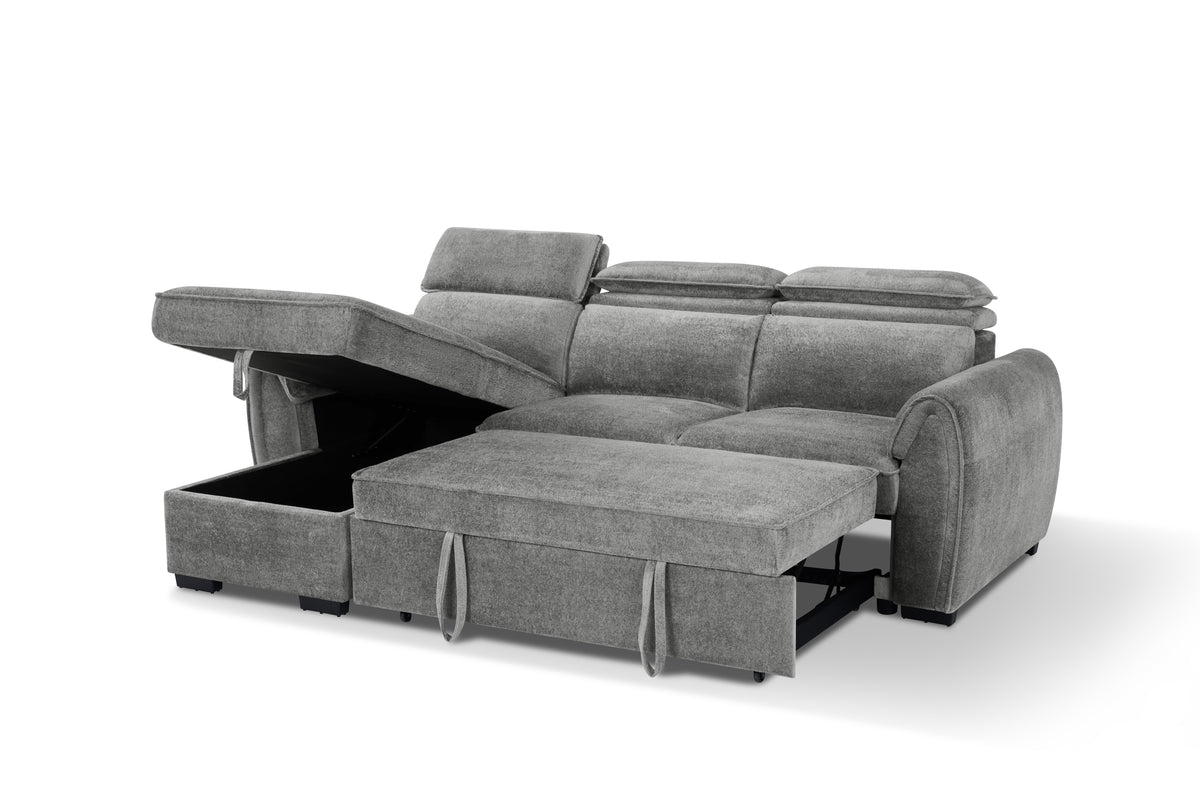 Marseille Corner Storage Sofa Bed (Available in Mushroom, Grey or Light Grey)