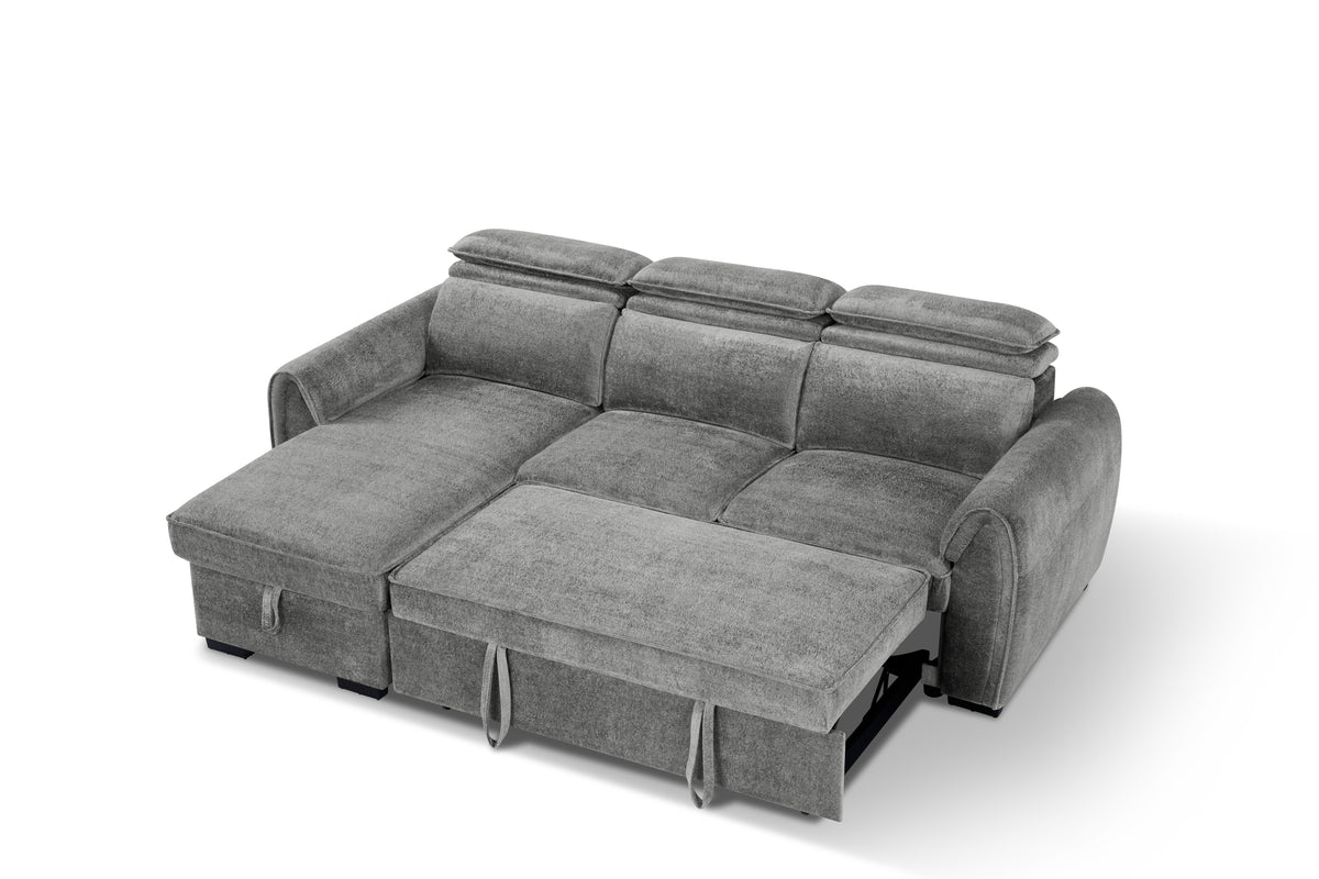 Marseille Corner Storage Sofa Bed (Available in Mushroom, Grey or Light Grey)