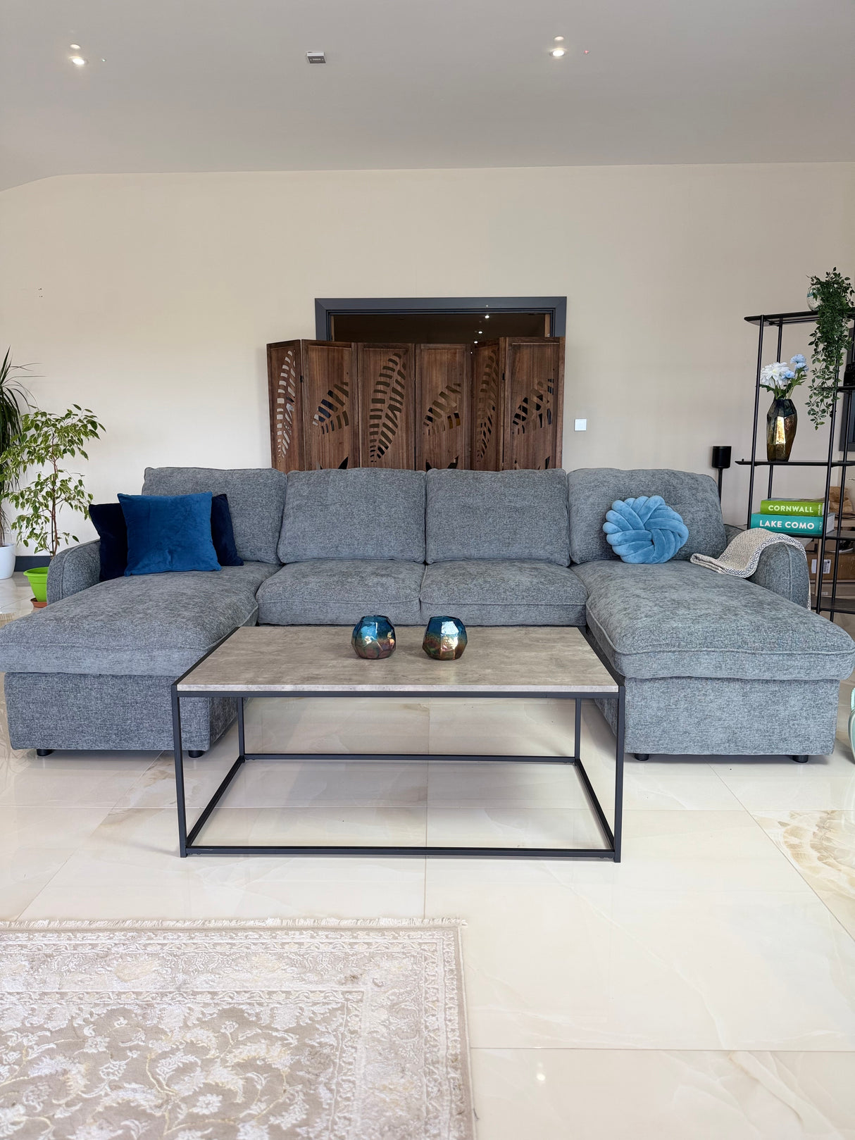 Samara U-Shape Sofa Bed with Storage (Available in Chenille Grey, Blue, Beige or Green)