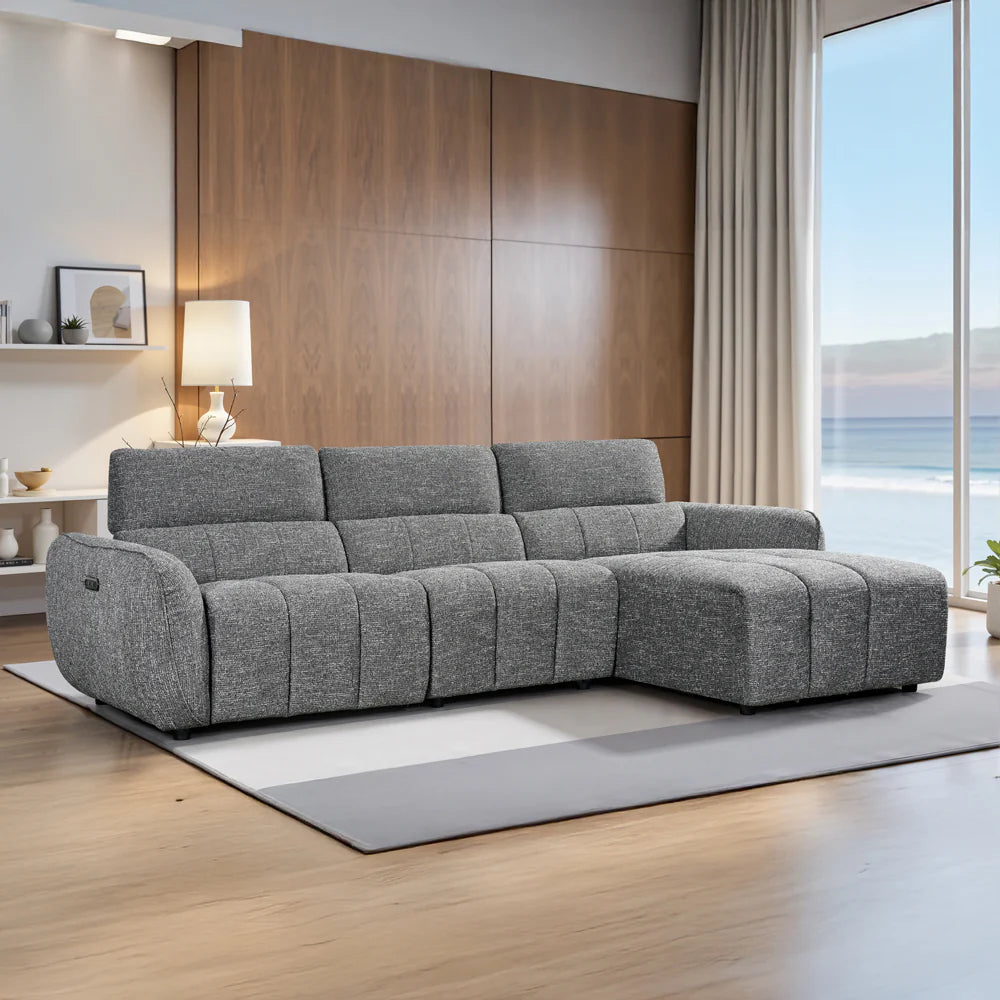 Tuscany Electric Recliner Corner Sofa (Available in Tweed Silver, Mocha or Charcoal)