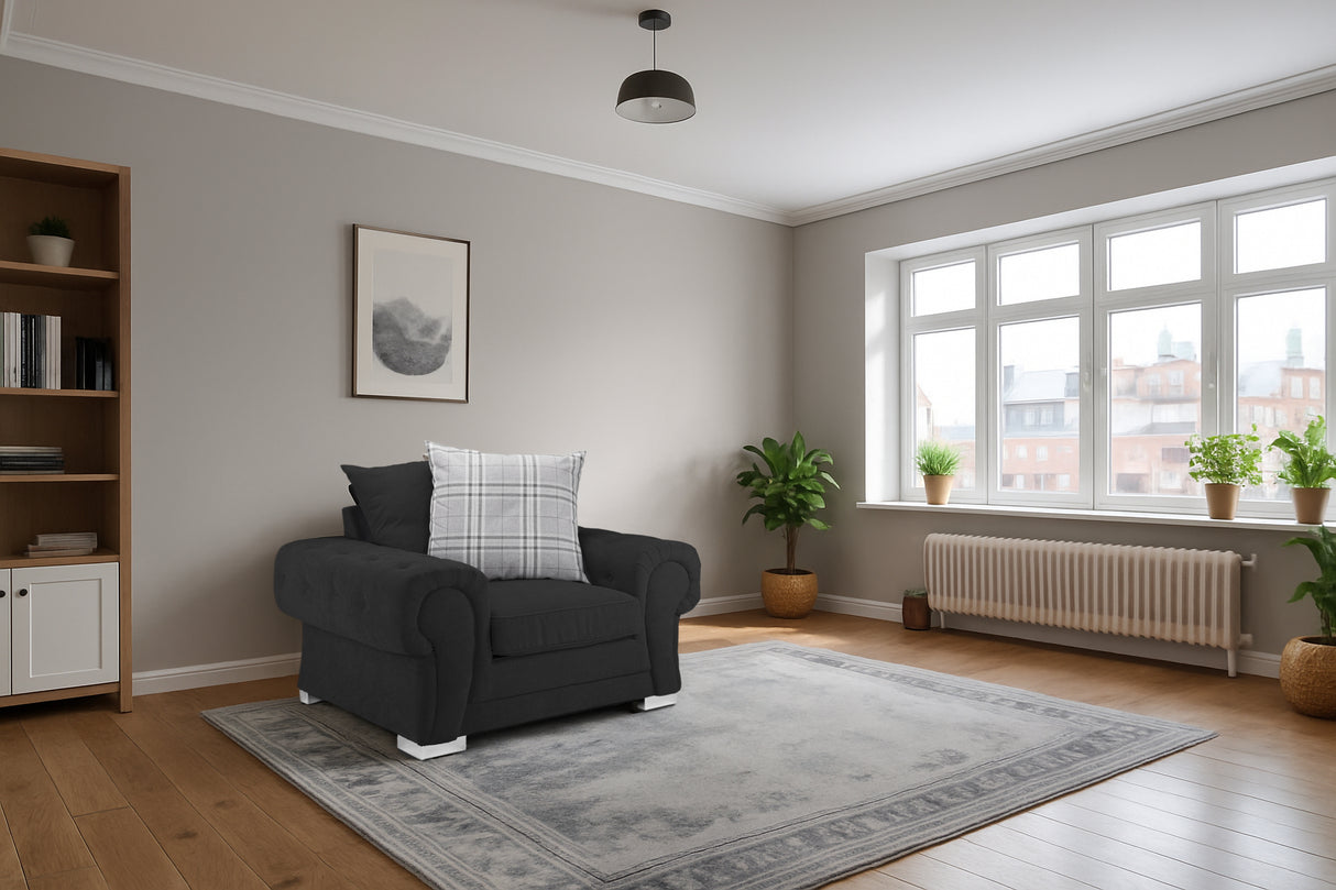 Charlotte Armchair Scatter Back Sofa (Available in Chenille Black or Grey)