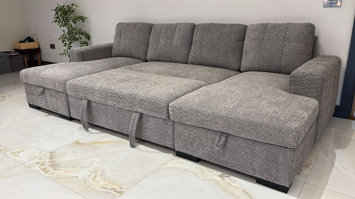 Vareena U-Shape Sofa Bed with Storage (Available in Chenille Light Grey, Dark Grey, Blue, Beige or Green)