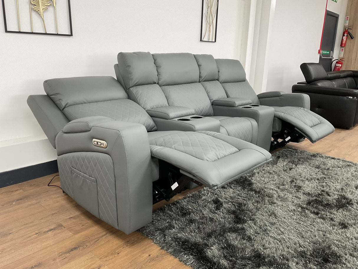 Napoli 3 Seat Electric Recliner Cinema Sofa (Available in Leather Black, Grey or Red)