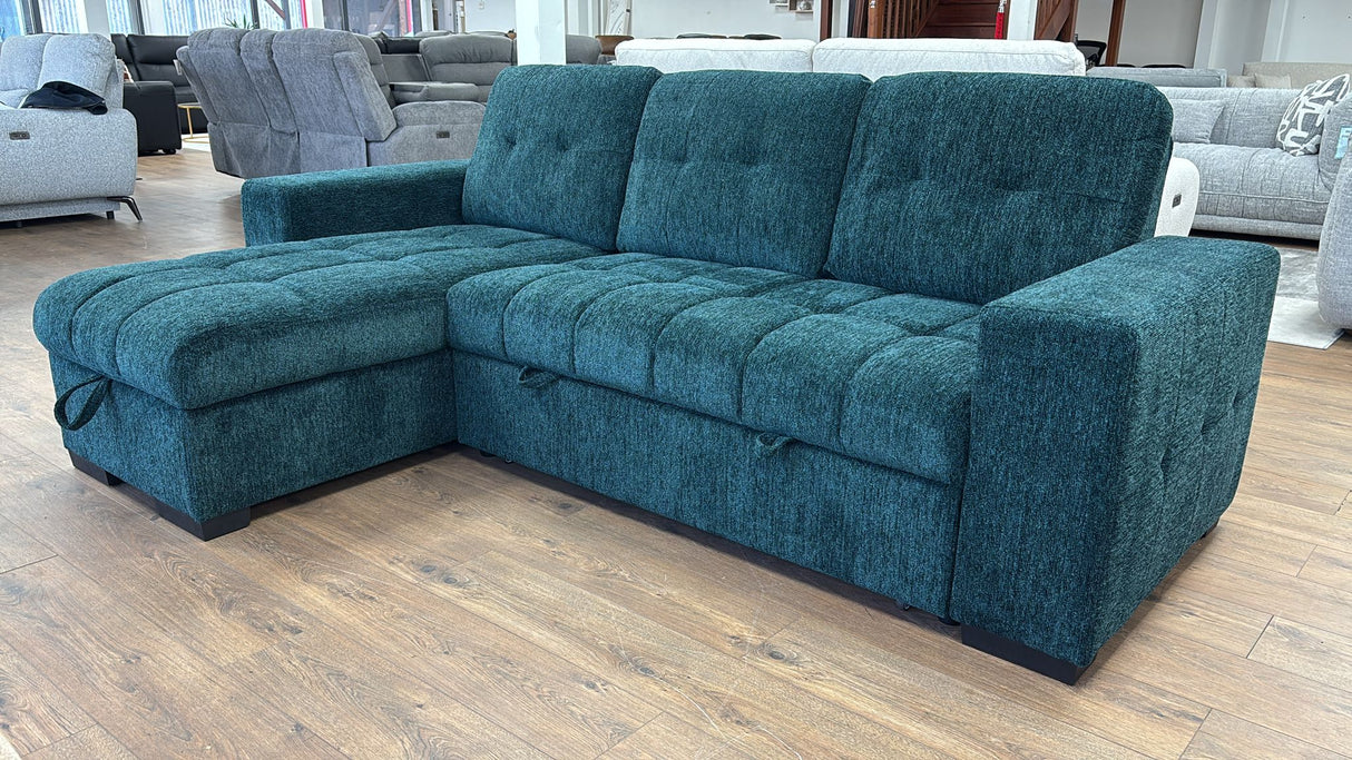 Milano Corner Sofa Bed with Storage (Available in Chenille Cream, Dark Grey or Teal)