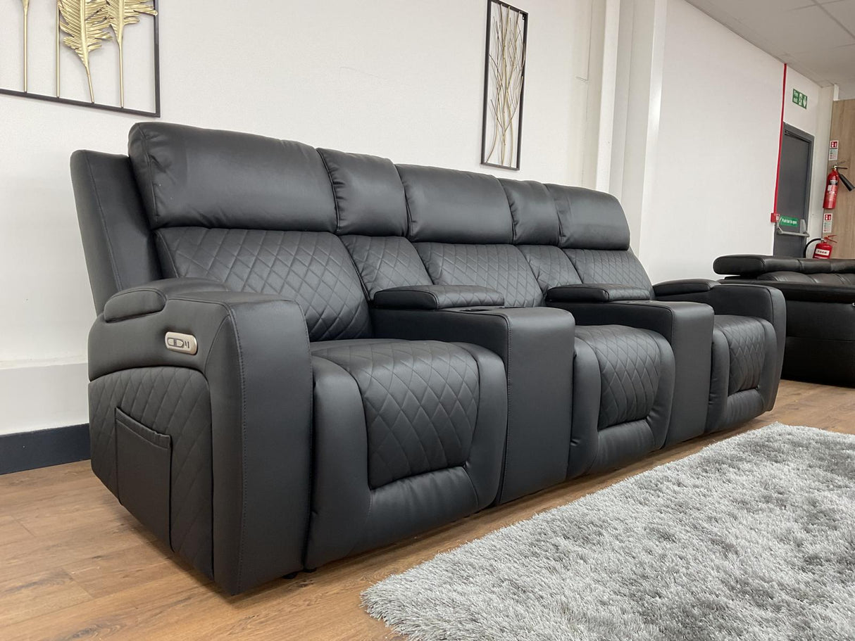 Napoli 3 Seat Electric Recliner Cinema Sofa (Available in Leather Black, Grey or Red)