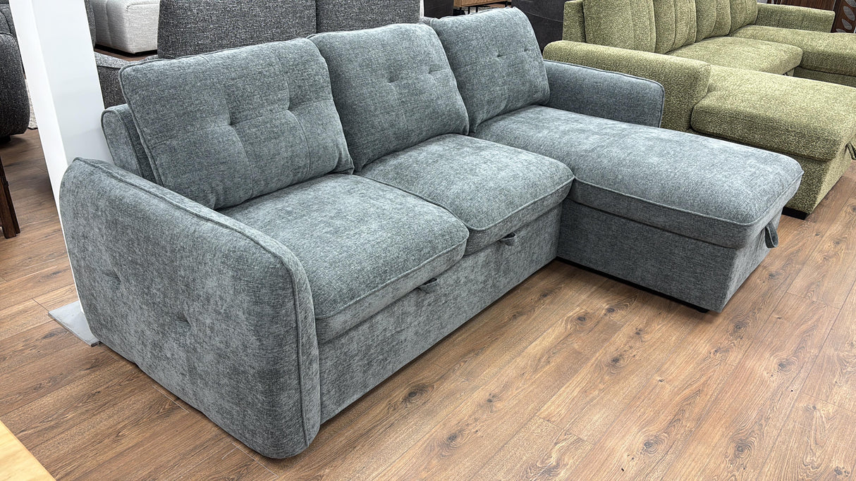 Samara Corner Sofa Bed with Storage (Available in Chenille Grey, Brown, Beige or Green)