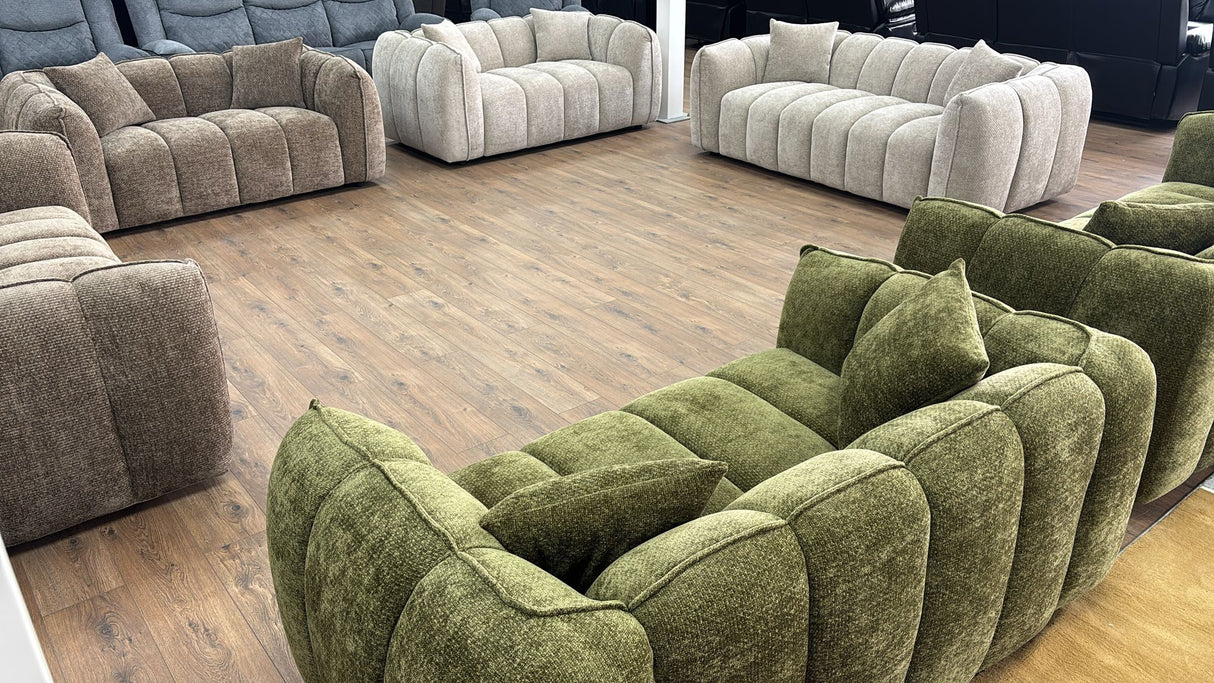 Veneto 3 Seat and 2 Seat Sofa Bundle Deal (Available in Chenille Olive, Beige, Grey or Brown)