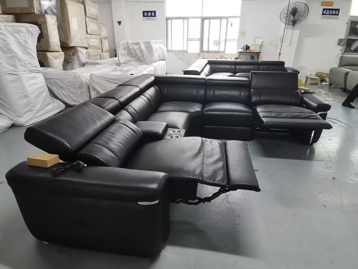 Autumnville Genuine Leather Electric Reclining Corner Sofa (Available in Tanned Brown or Black)