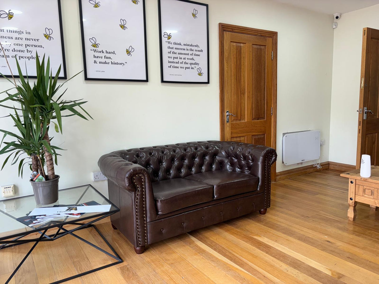 Hampton 2 Seat Chesterfield Leather Sofa (Available in Black Leather, Antique Brown Leather or Oxblood Red Leather)