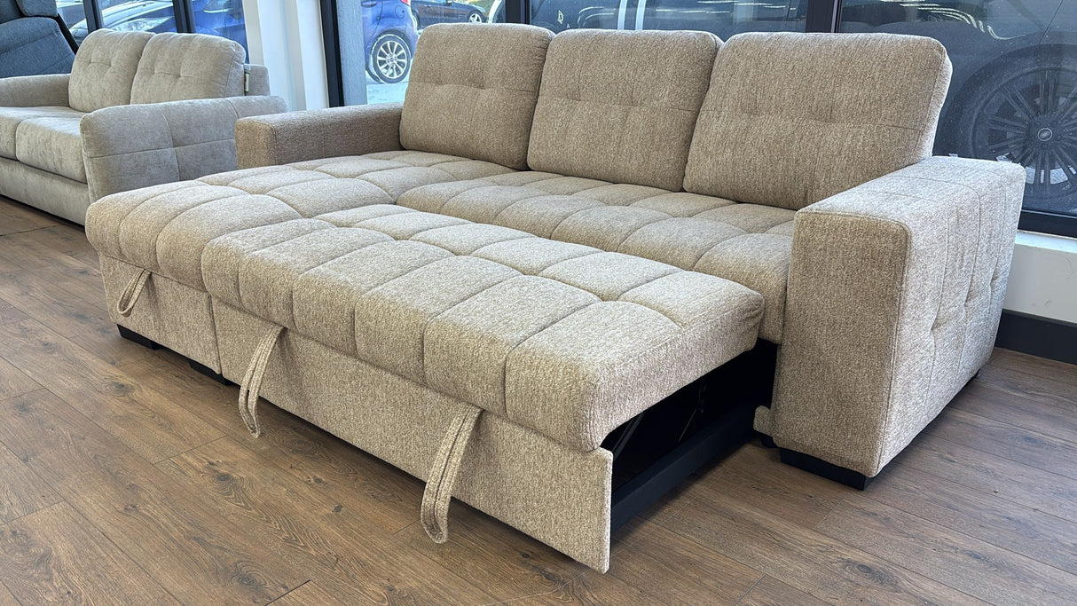 Milano Corner Sofa Bed with Storage (Available in Chenille Beige, Dark Grey or Teal)
