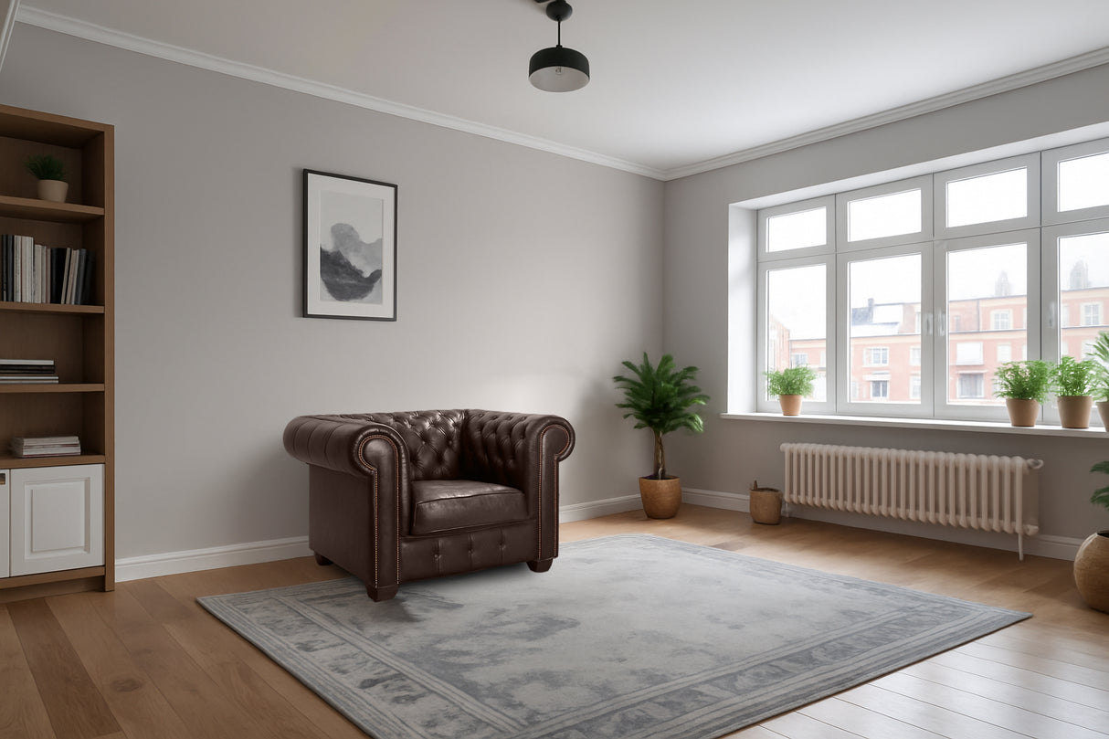 Hampton Armchair Chesterfield Leather Sofa (Available in Black Leather, Antique Brown Leather or Oxblood Red Leather)