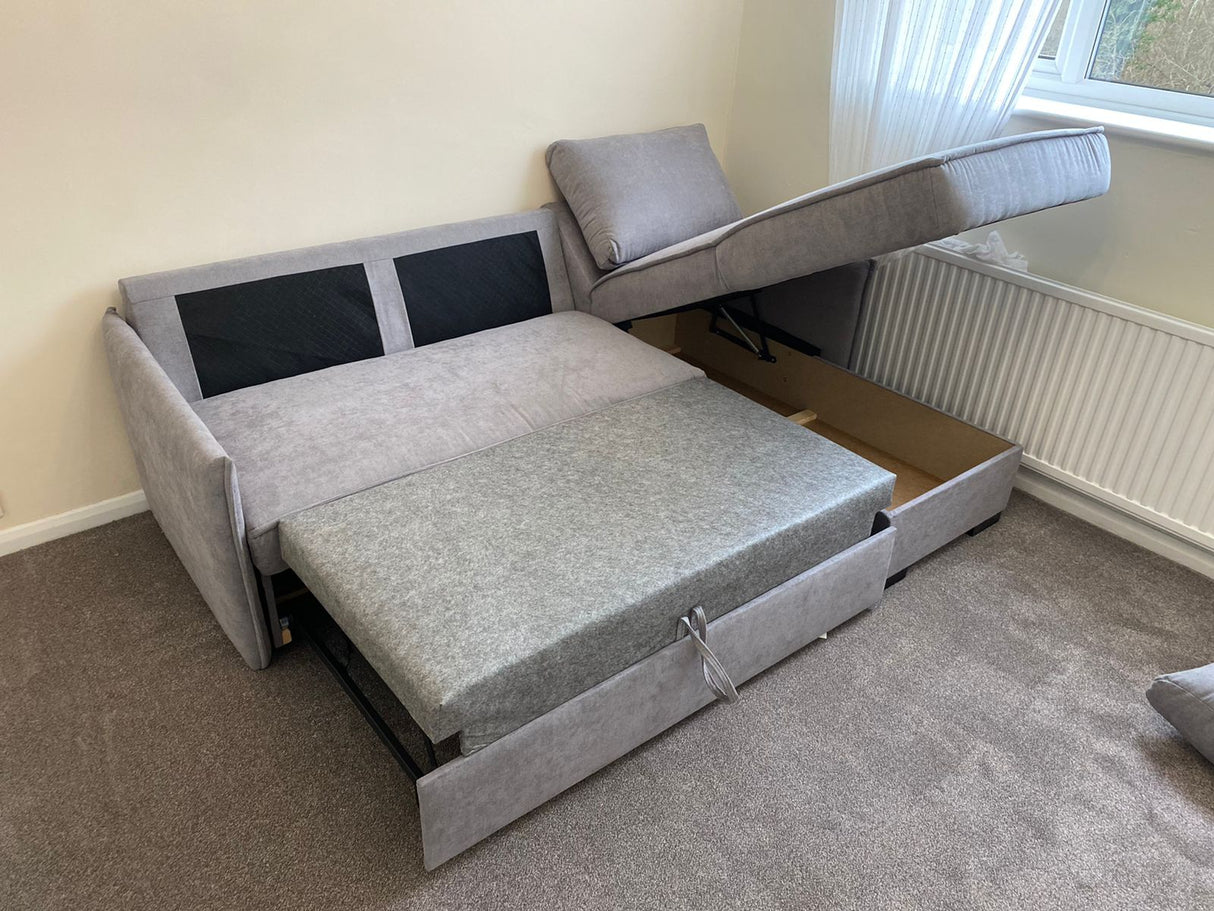 Megan Corner Sofa Bed with Storage (Available in Chenille Teal, Light Grey Dark Grey or Stone)