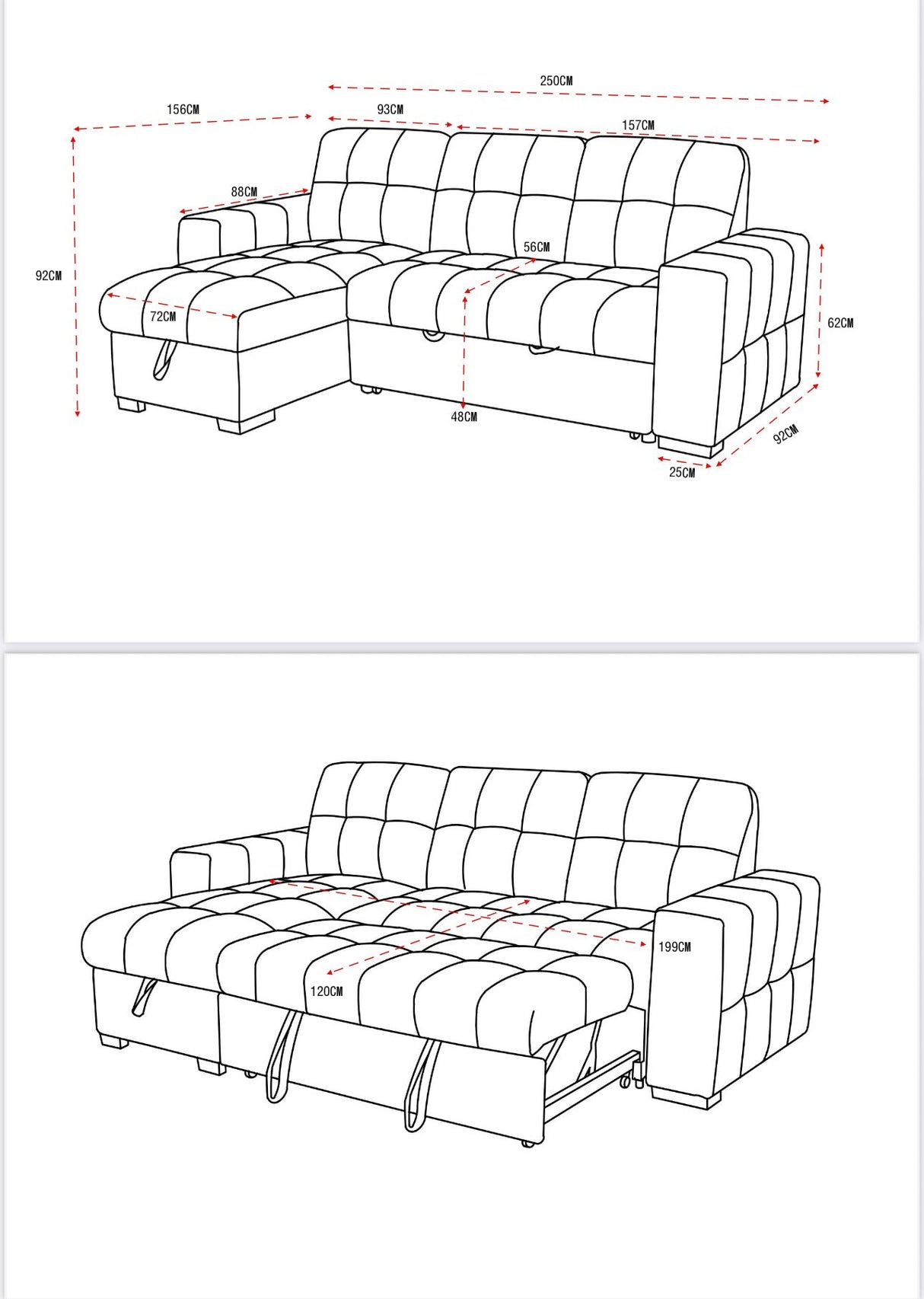 Milano Corner Sofa Bed with Storage (Available in Chenille Cream, Dark Grey or Teal)