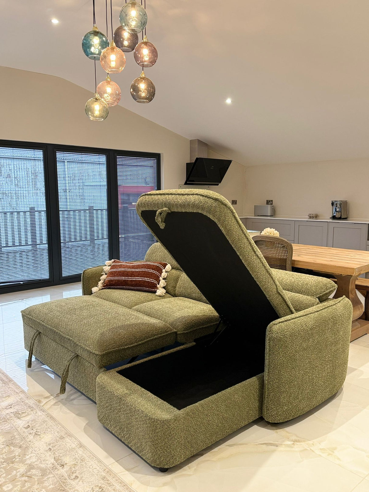 Naples Corner Sofa Bed with Storage (Available in Chenille Grey, Blue, Beige or Green)