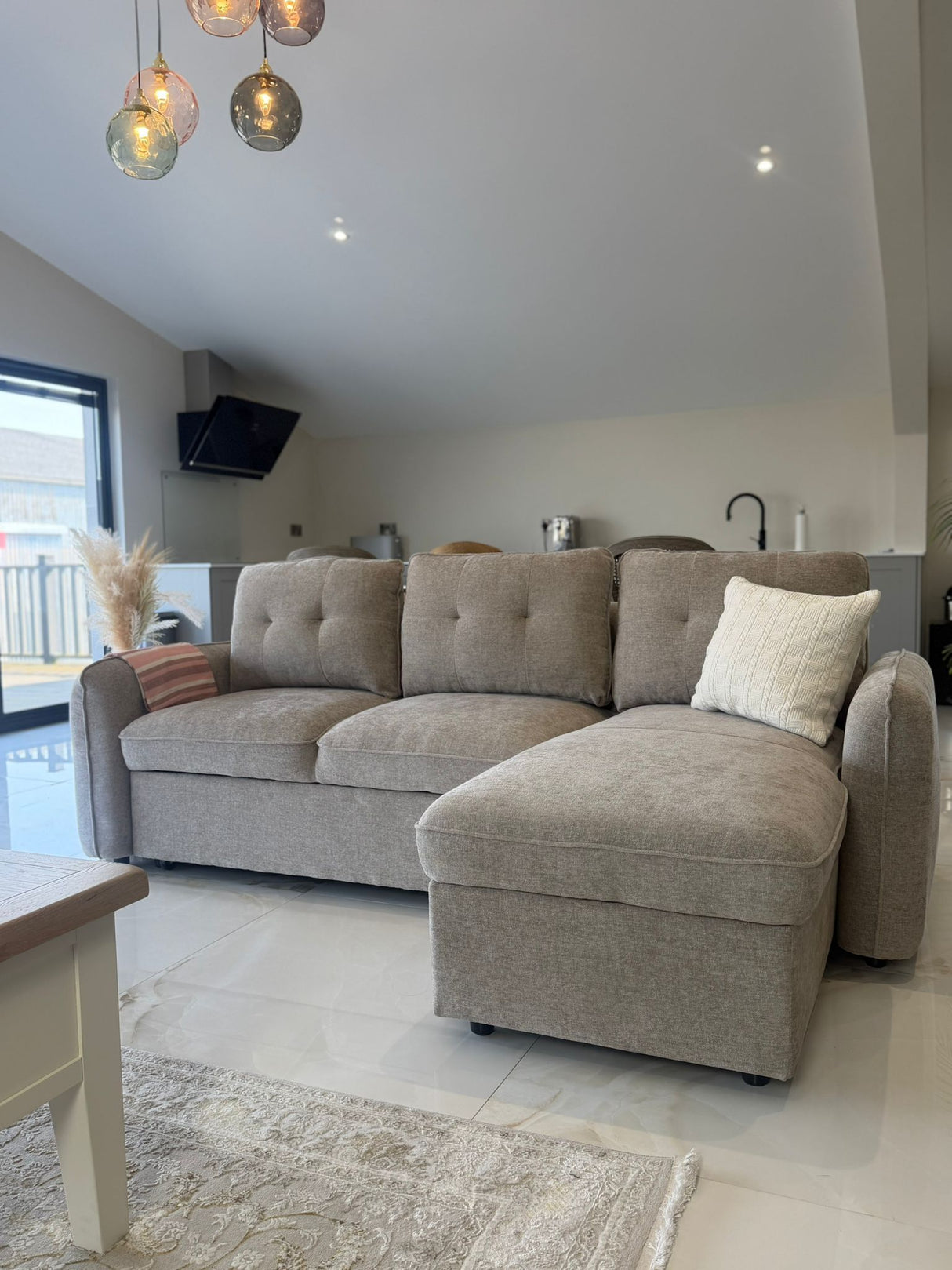Samara Corner Sofa Bed with Storage (Available in Chenille Grey, Brown, Beige or Green)