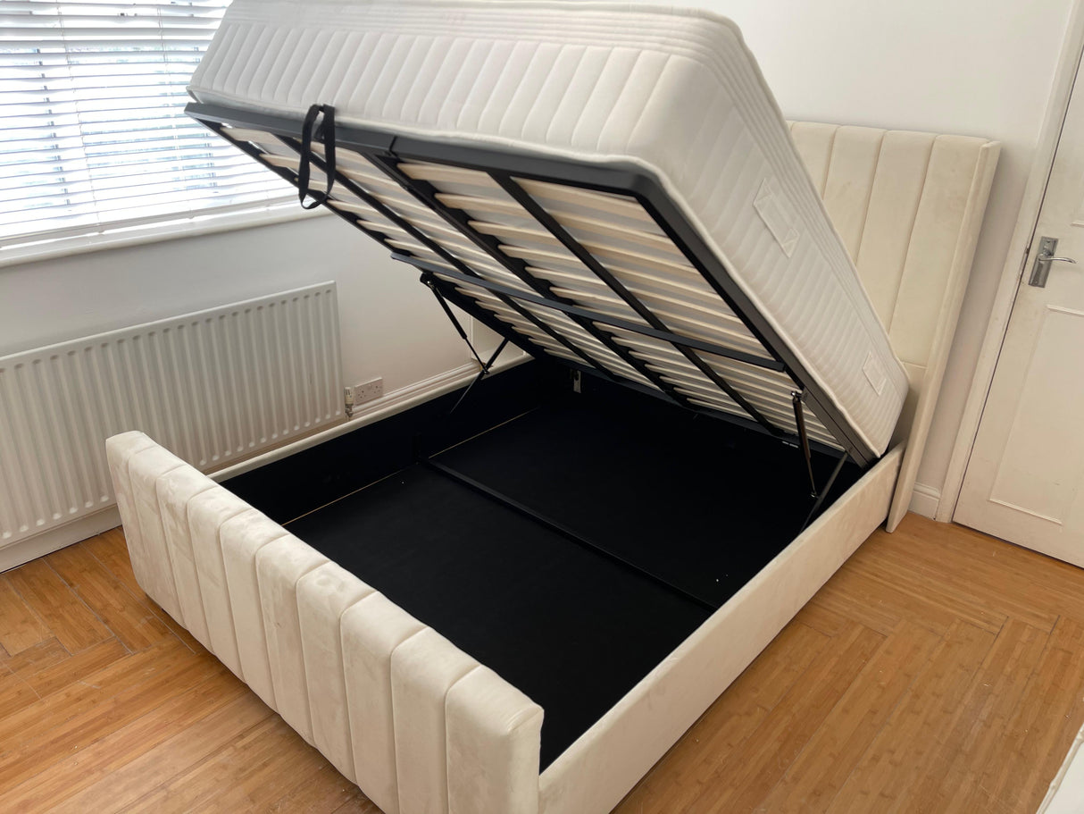 Zoe Winged Bed with Storage (Available in Plush Velvet Cream)